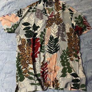 Zara Multicolor Leaf Print Relaxed Shirt